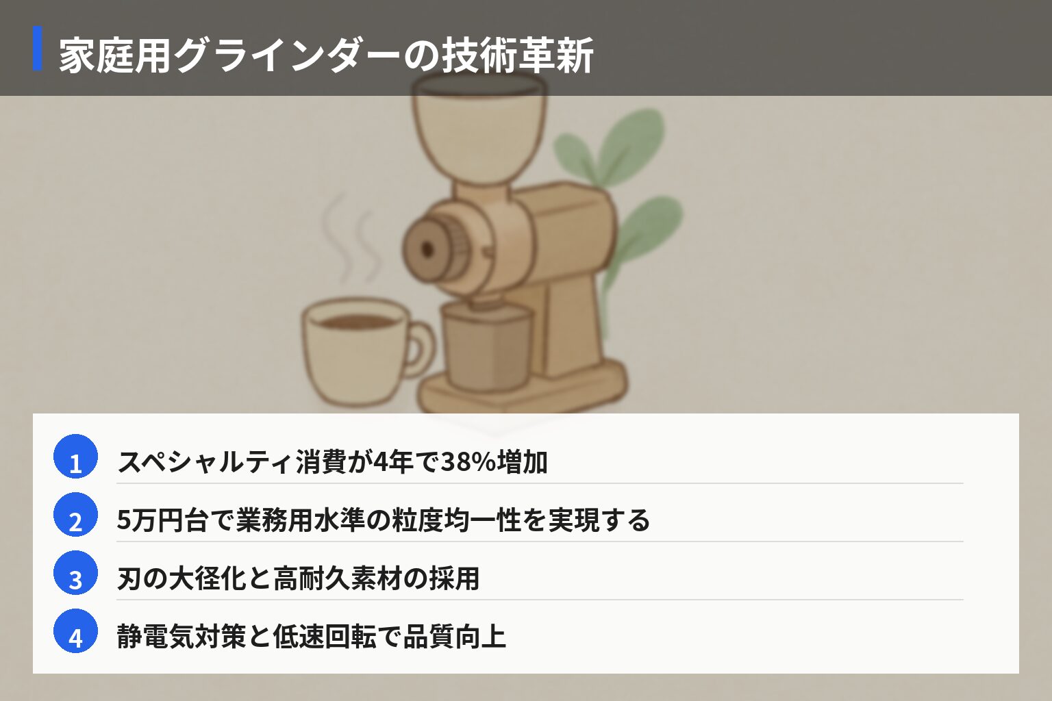 技術革新と家庭用ミルの未来展望の図解・説明イラスト