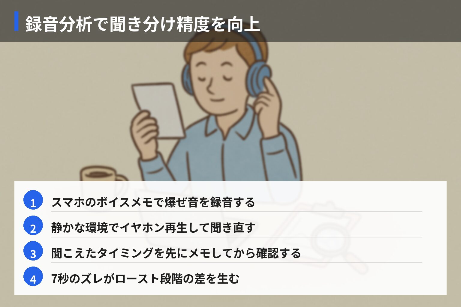 実体験エピソード（成功）：聞き分け精度を高めたトレーニングと検証法の図解・説明イラスト