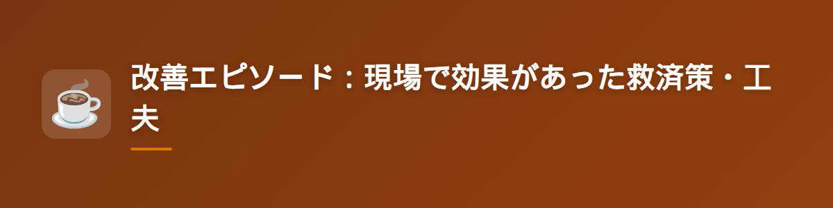改善エピソード：現場で効果があった救済策・工夫